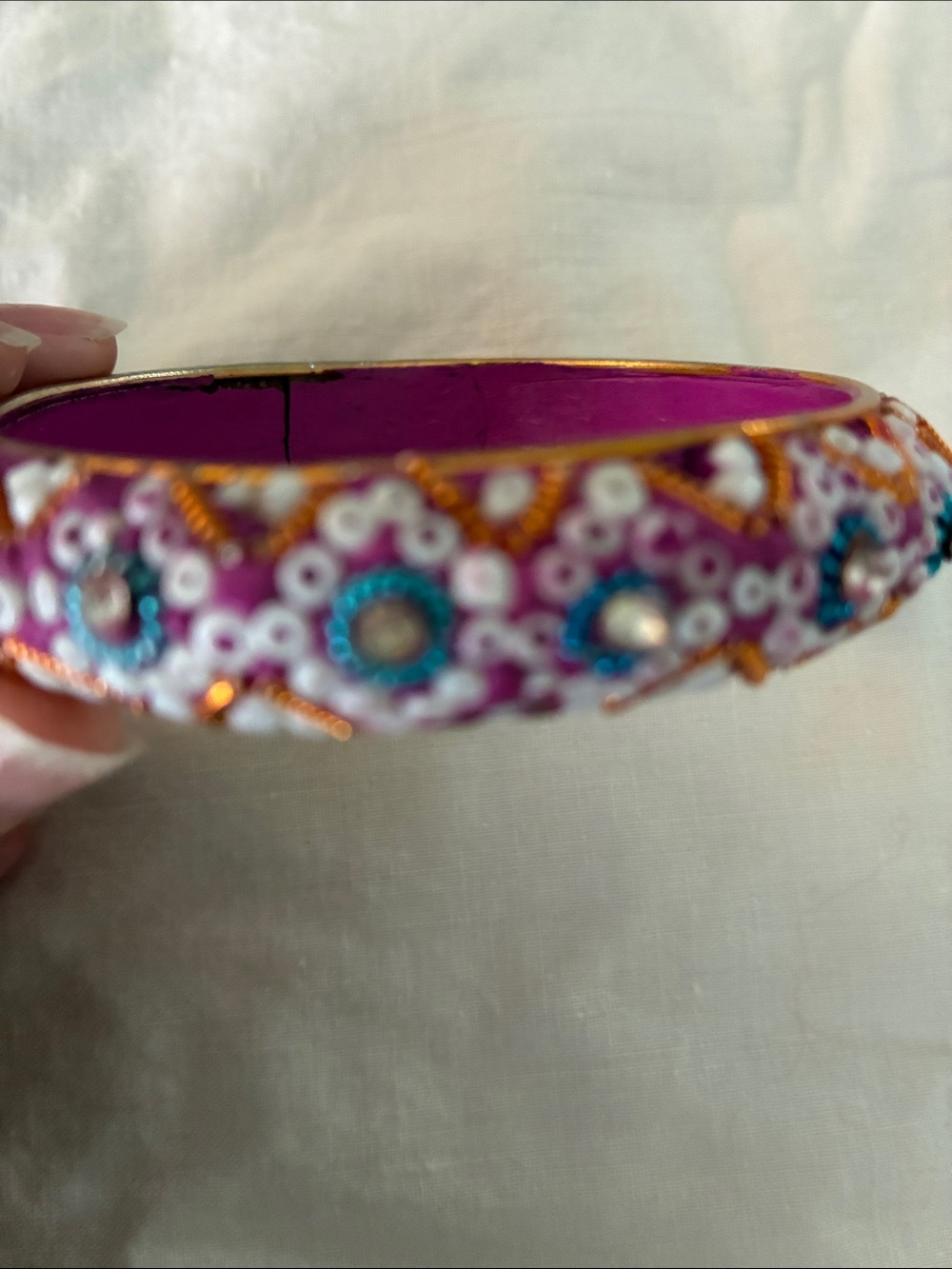 Handcrafted Purple Sequin Floral Bangle Bracelet